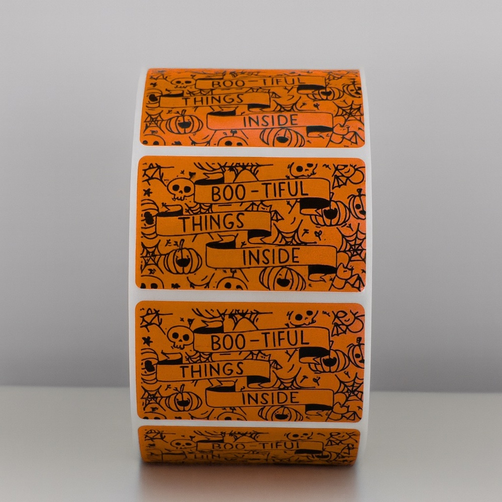 100 Boo-tiful Things Inside Stickers Roll 2x1 inch – Halloween Packaging Labels - Picture 2 of 3